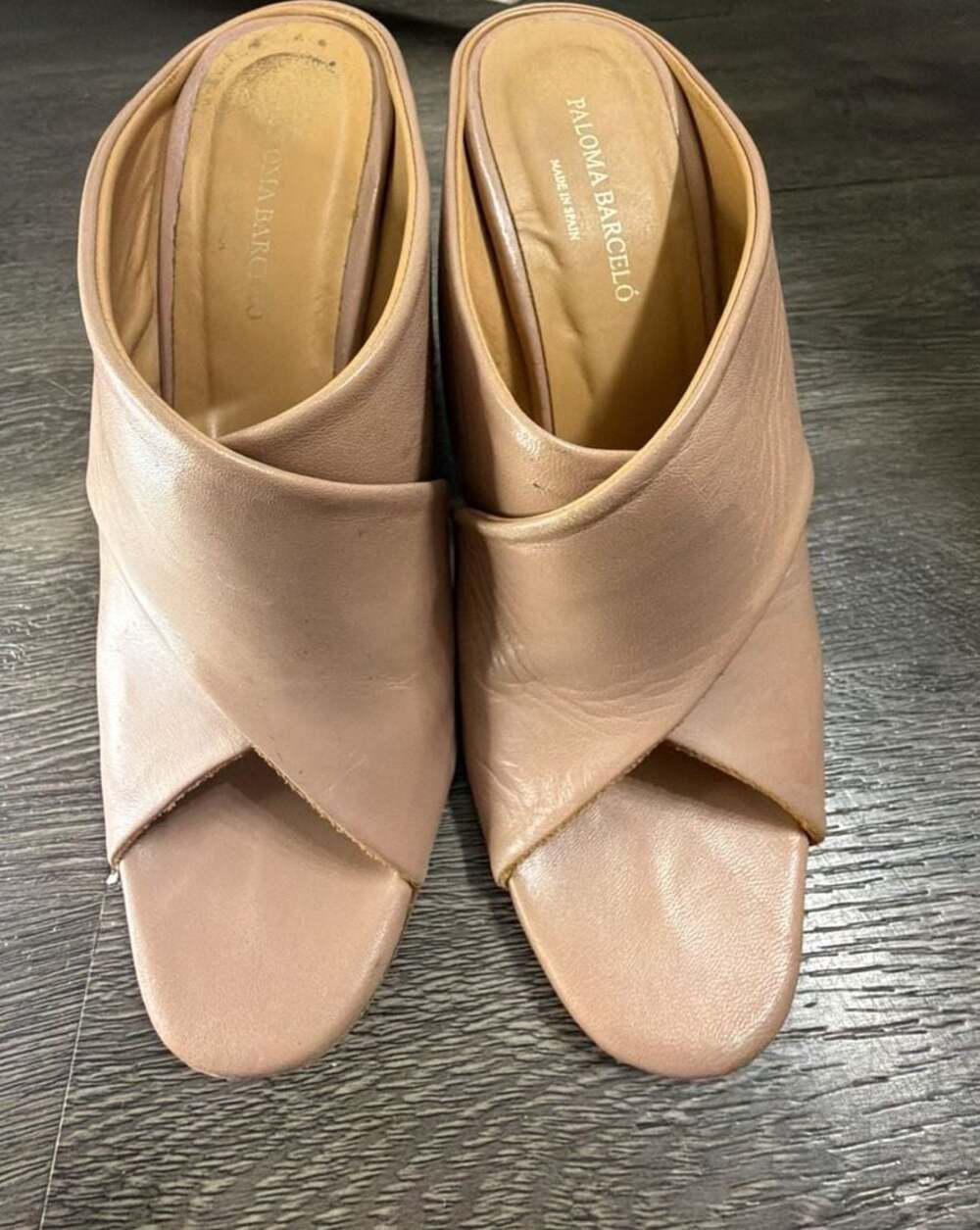 Paloma Barceló Womens EU 37 US 6.5-7 Blush Leather Espadrille Block Heel Mules